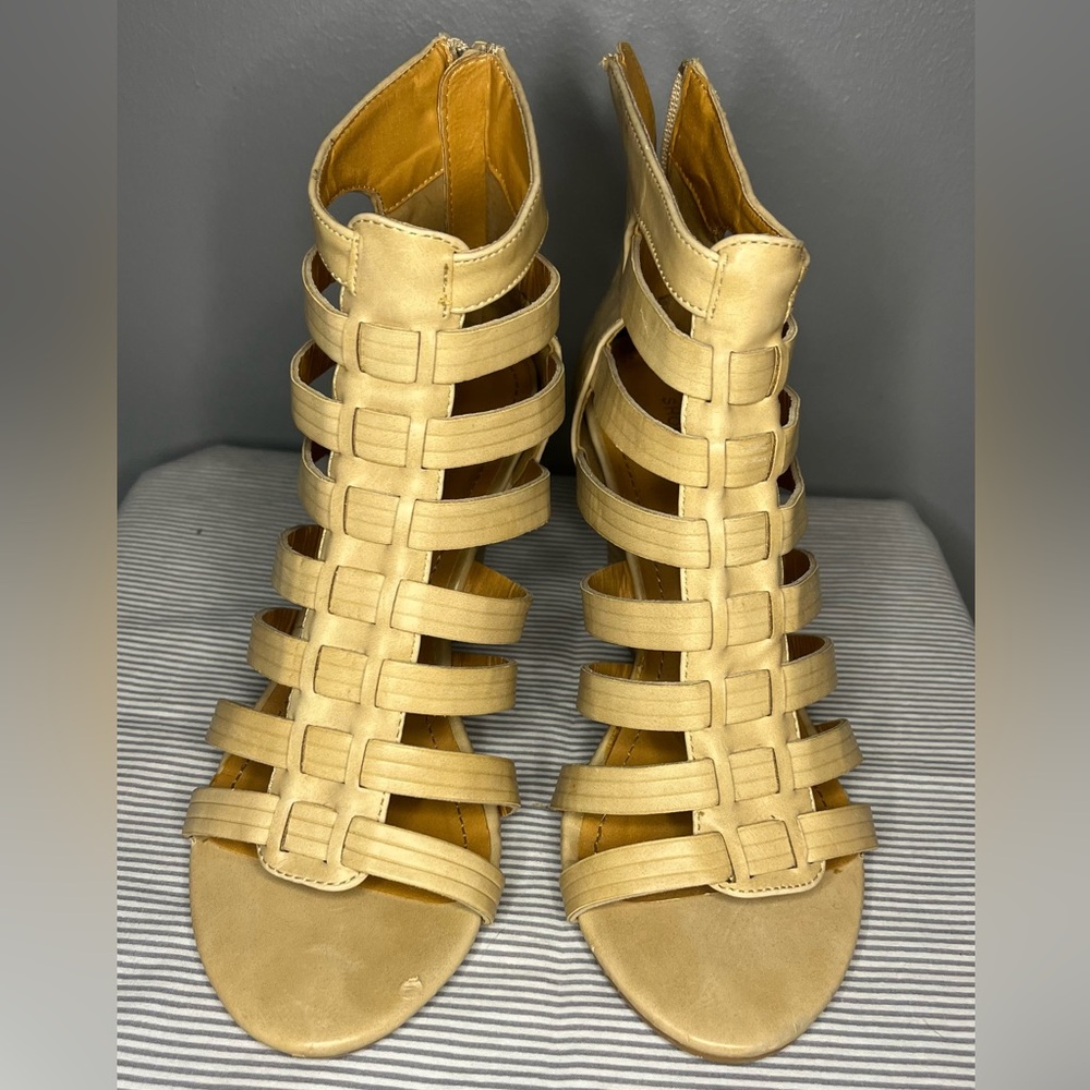 Tan wedge heel